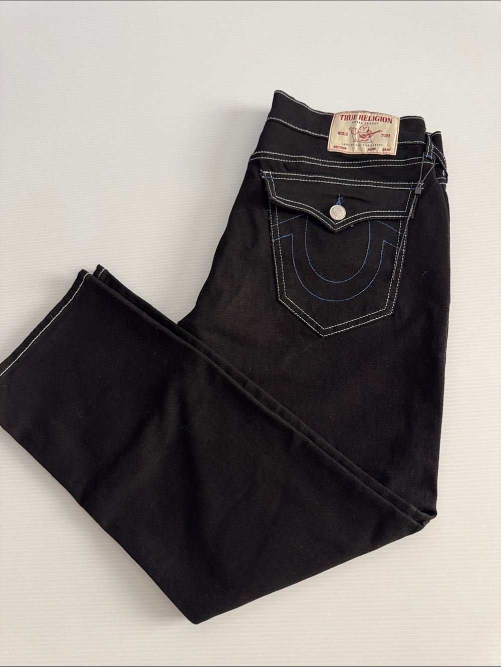 True Religion Men’s Black Straight Jeans with Contrast Stitching